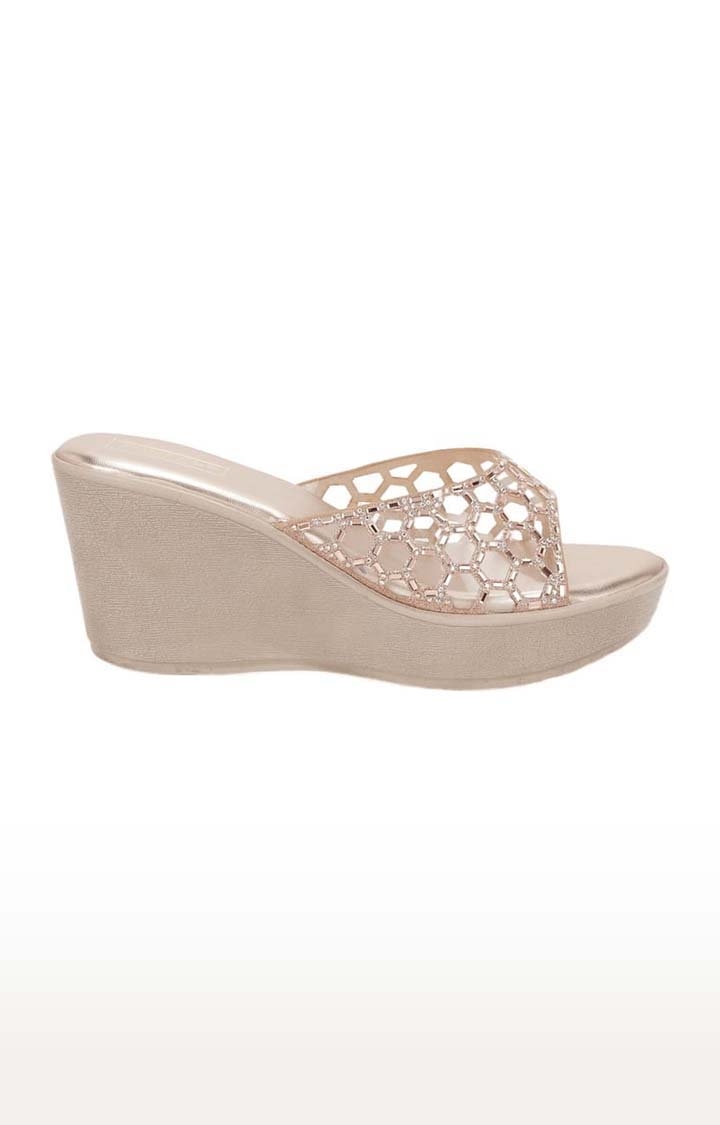 Truffle Collection | Women's Gold PU Cutout Slip On Wedges 1