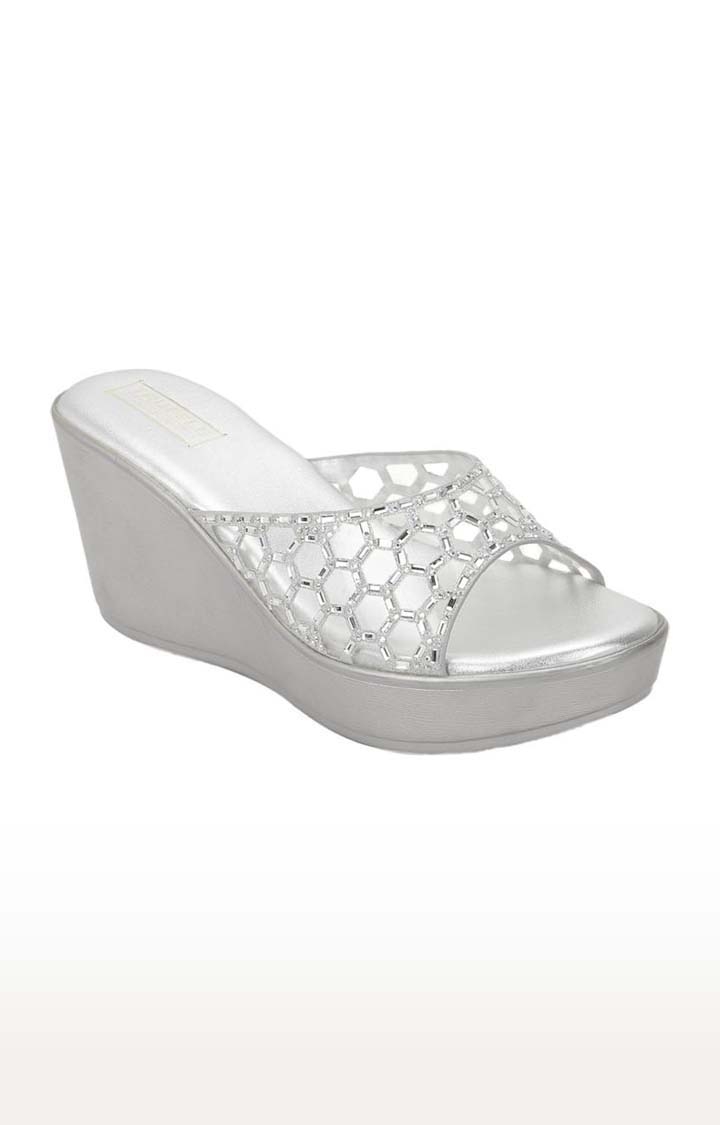Truffle Collection | Women's Silver PU Cutout Slip On Wedges 0