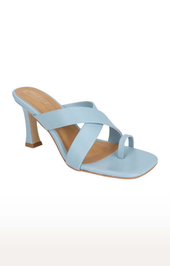 Truffle Collection | Women's Blue PU Solid Slip On Stilettos
