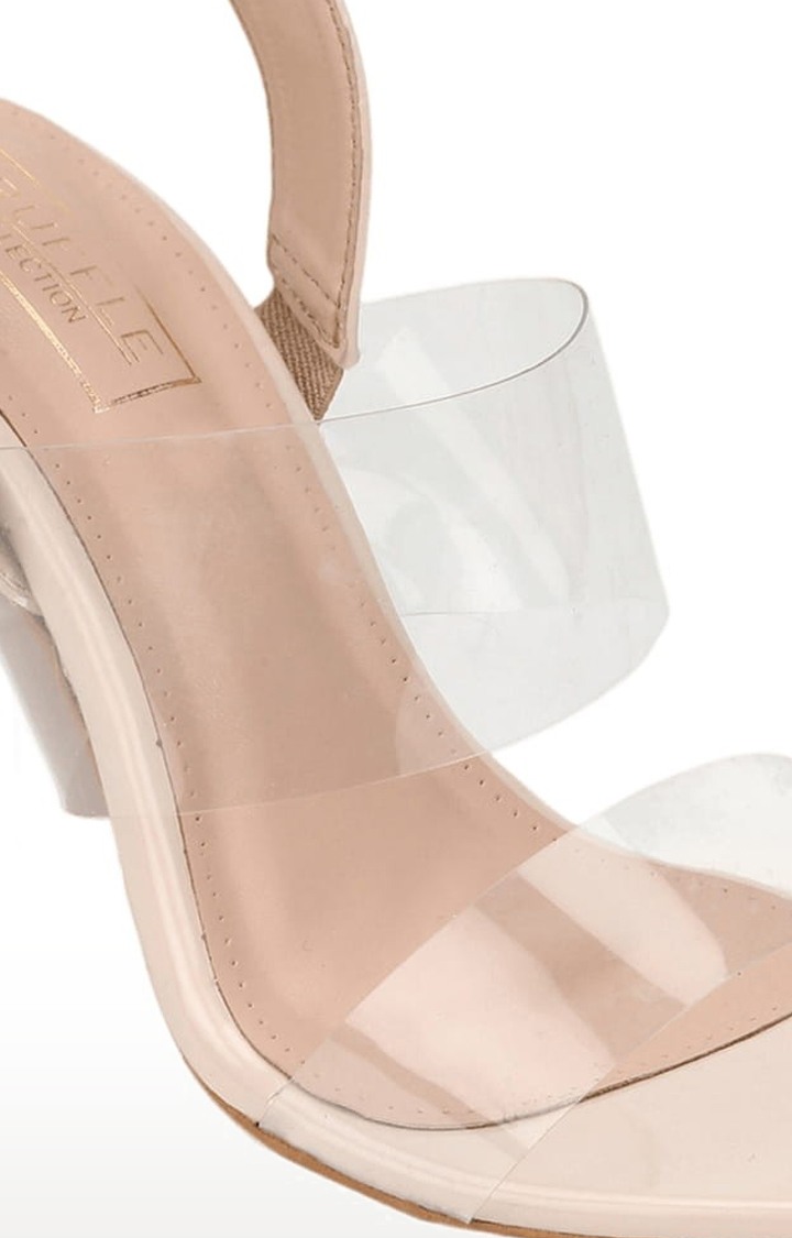 Women's Beige PU Solid Backstrap Block Heels