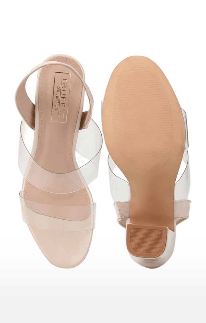 Women's Beige PU Solid Backstrap Block Heels