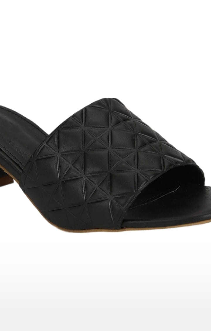 Truffle Collection | Women's Black PU Textured Slip On Block Heels 4