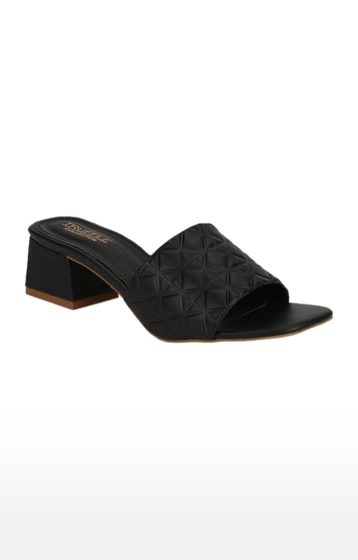 Truffle Collection | Women's Black PU Textured Slip On Block Heels 0