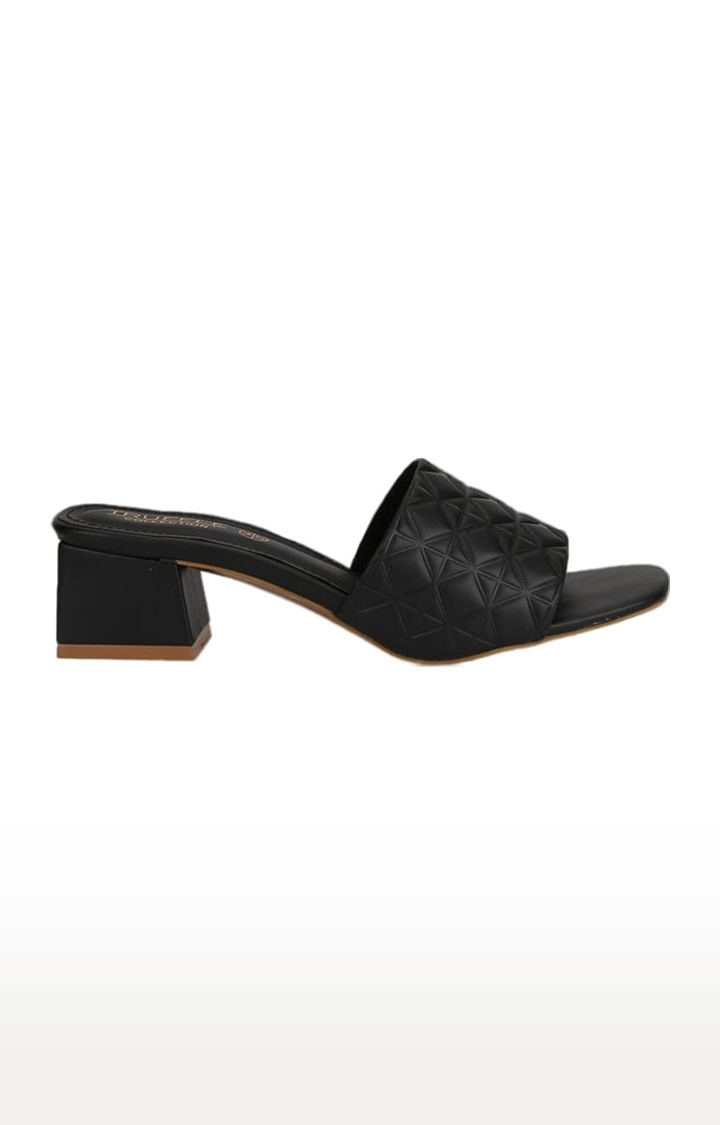 Truffle Collection | Women's Black PU Textured Slip On Block Heels 1