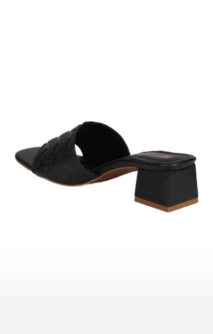 Truffle Collection | Women's Black PU Textured Slip On Block Heels 2