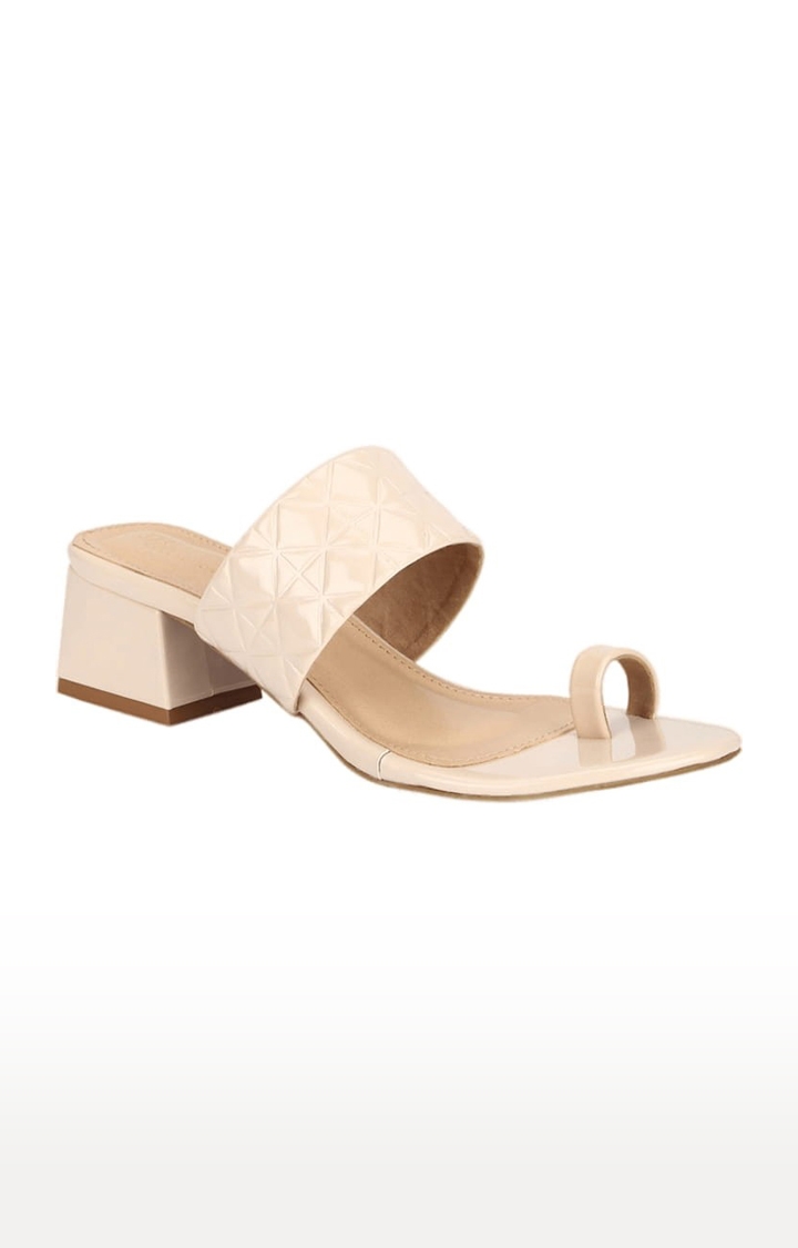 Truffle Collection | Women's Beige Synthetic Textured Slip On Block Heels
