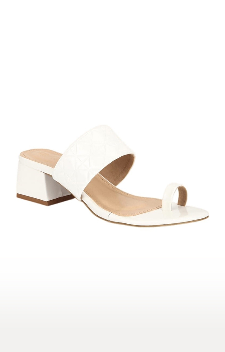 Truffle Collection | Women's White Synthetic Solid Slip On Block Heels