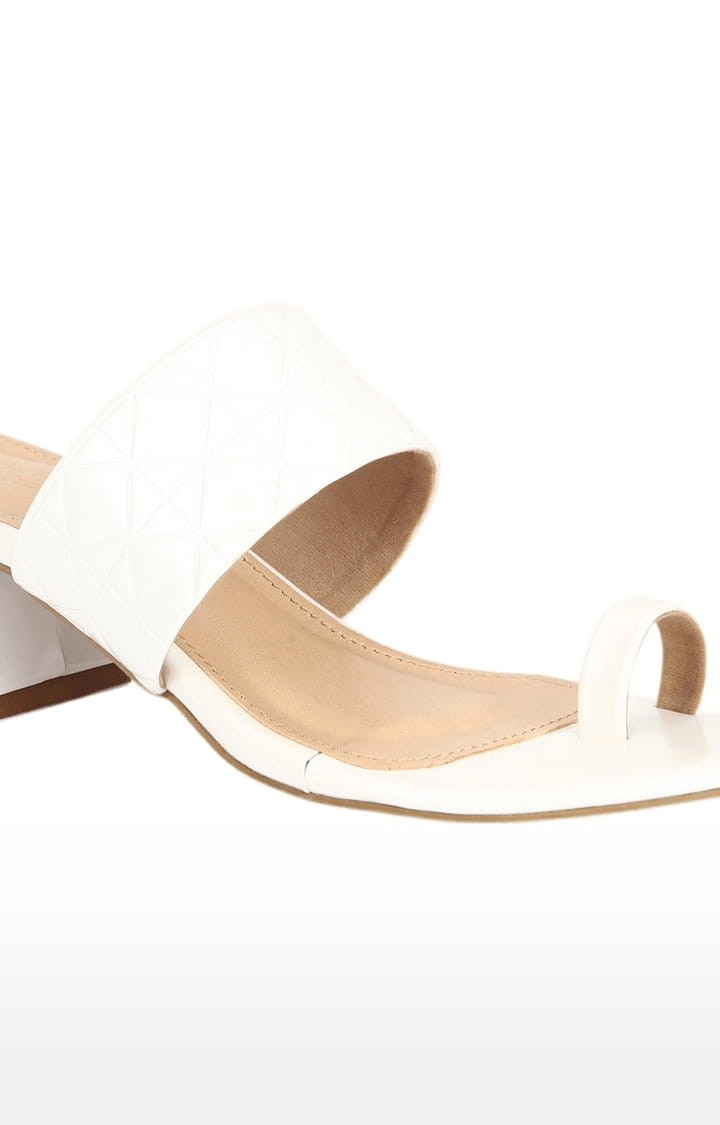 Truffle Collection | Women's White Synthetic Solid Slip On Block Heels 4
