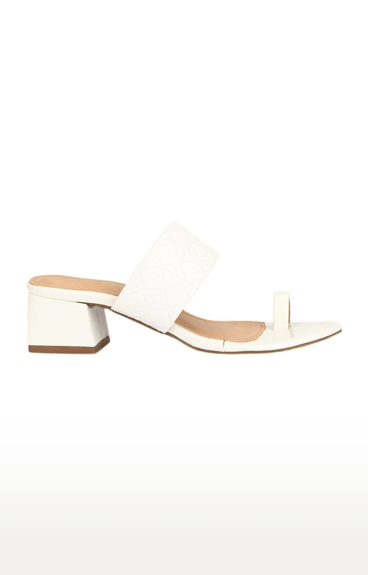 Truffle Collection | Women's White Synthetic Solid Slip On Block Heels 1