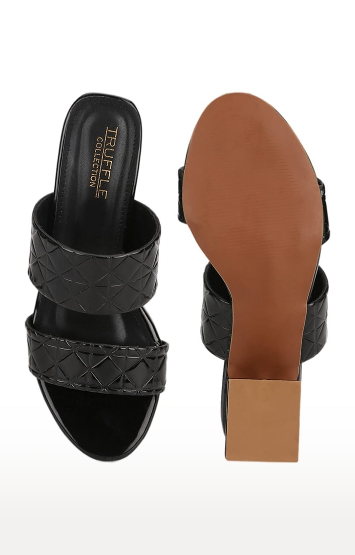 Truffle Collection | Women's Black Synthetic Textured Slip On Block Heels 3