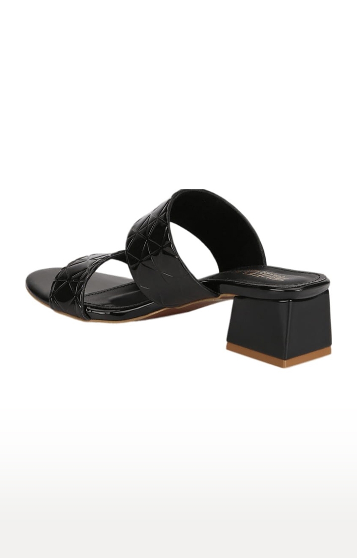 Truffle Collection | Women's Black Synthetic Textured Slip On Block Heels 2