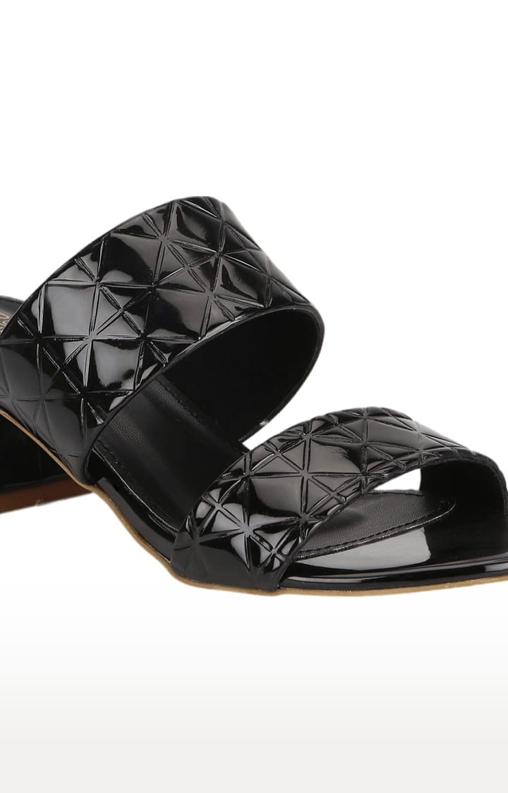 Truffle Collection | Women's Black Synthetic Textured Slip On Block Heels 4