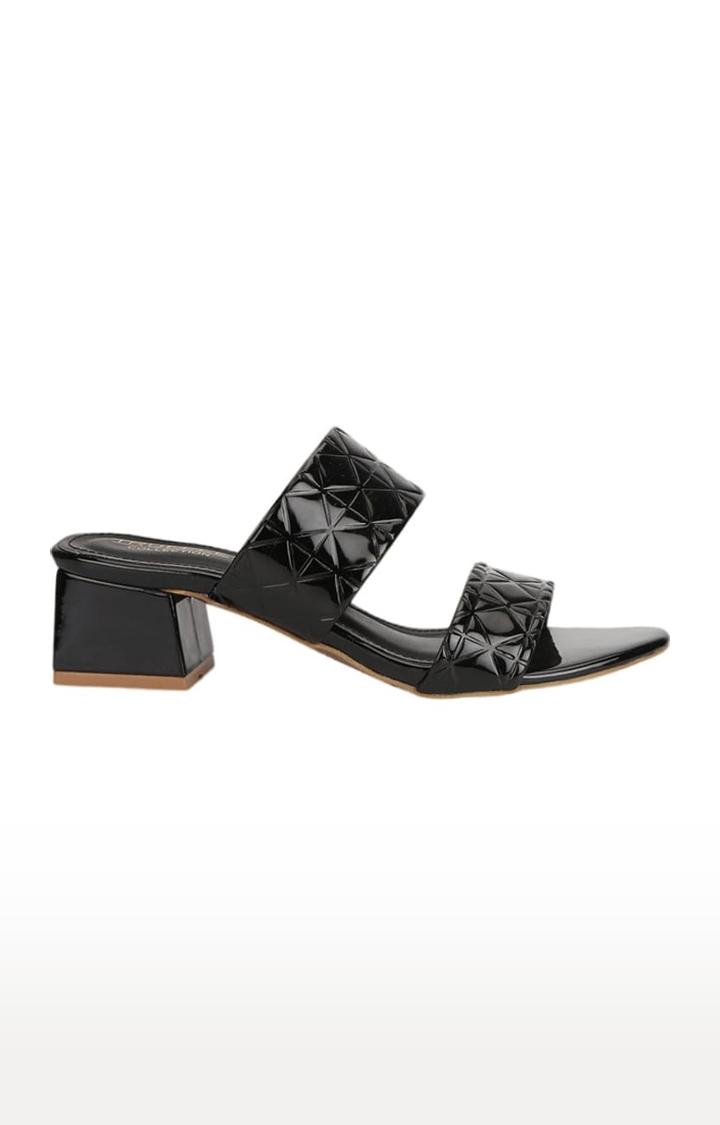 Truffle Collection | Women's Black Synthetic Textured Slip On Block Heels 1