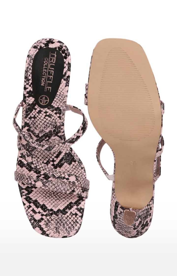Women's Pink PU Printed Slip On Cone Heels