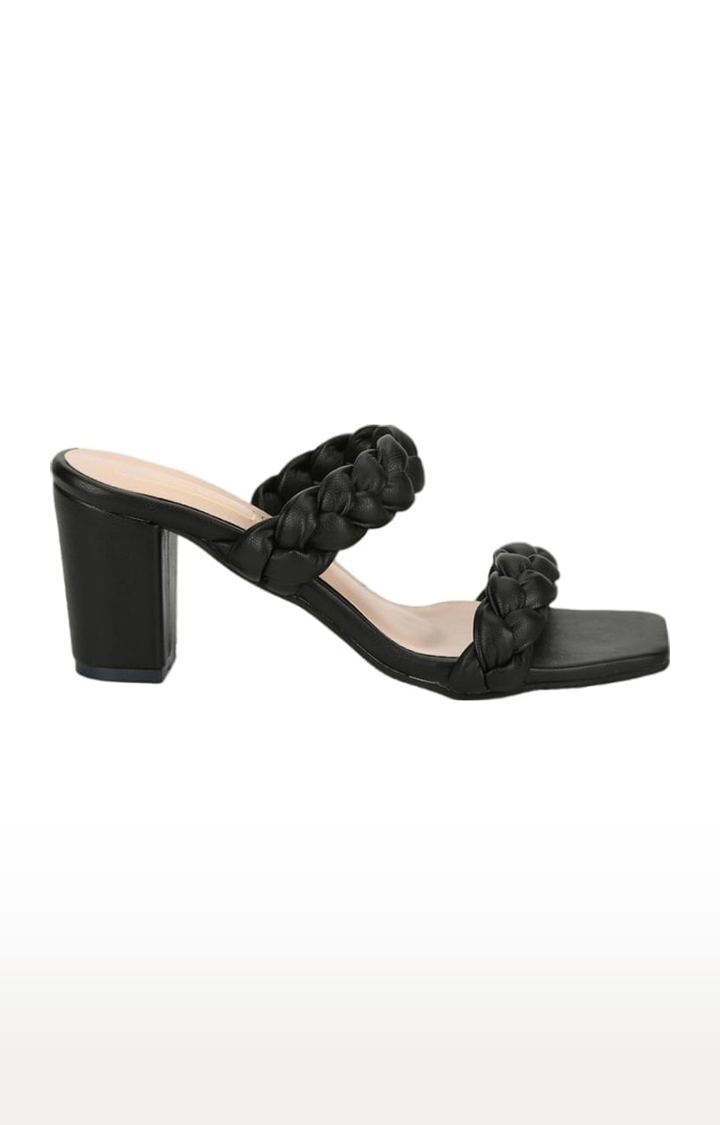 Truffle Collection | Women's Black PU Quilted Slip On Block Heels 1