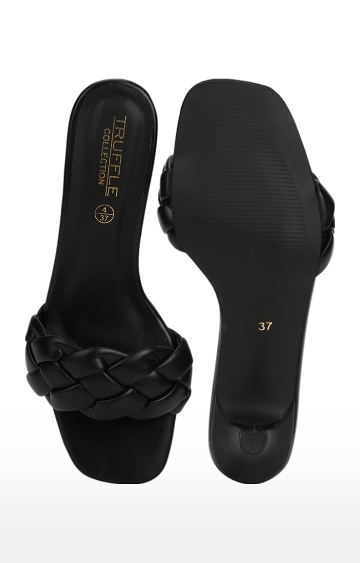 Truffle Collection | Women's Black PU Quilted Slip On Stilettos 3