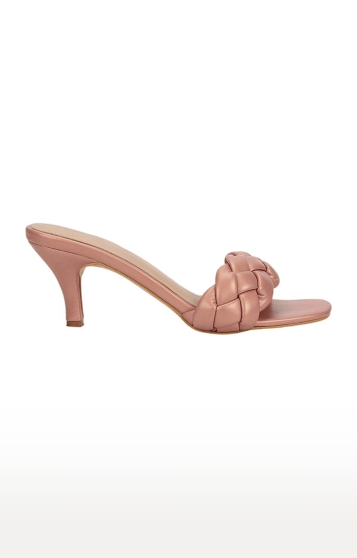 Truffle Collection | Women's Beige PU Quilted Slip On Cone Heels 1