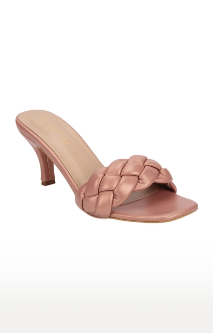 Truffle Collection | Women's Beige PU Quilted Slip On Cone Heels