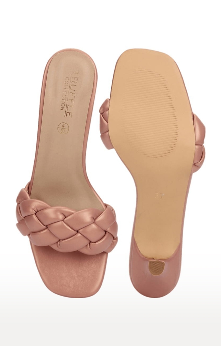 Truffle Collection | Women's Beige PU Quilted Slip On Cone Heels 3