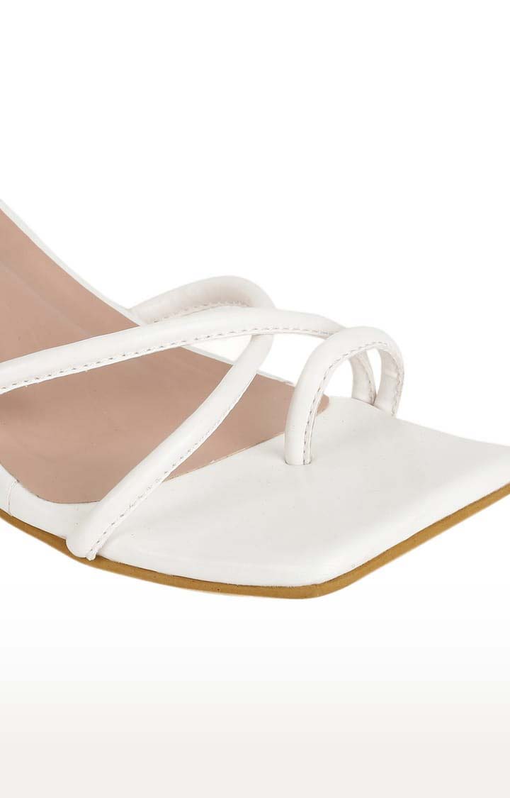 Women's White PU Solid Lace-Up Sandals