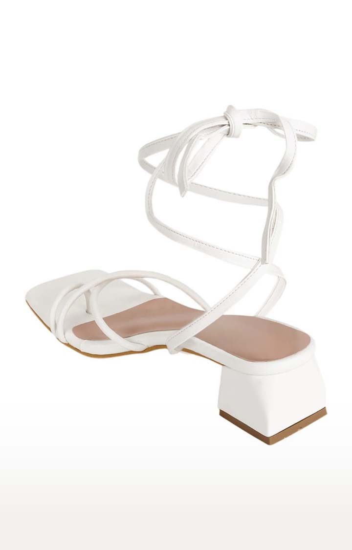Women's White PU Solid Lace-Up Sandals
