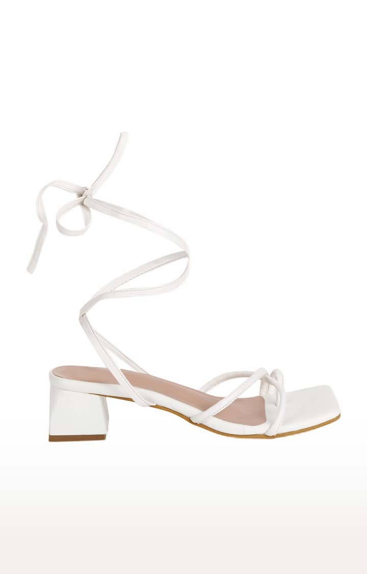 Women's White PU Solid Lace-Up Sandals