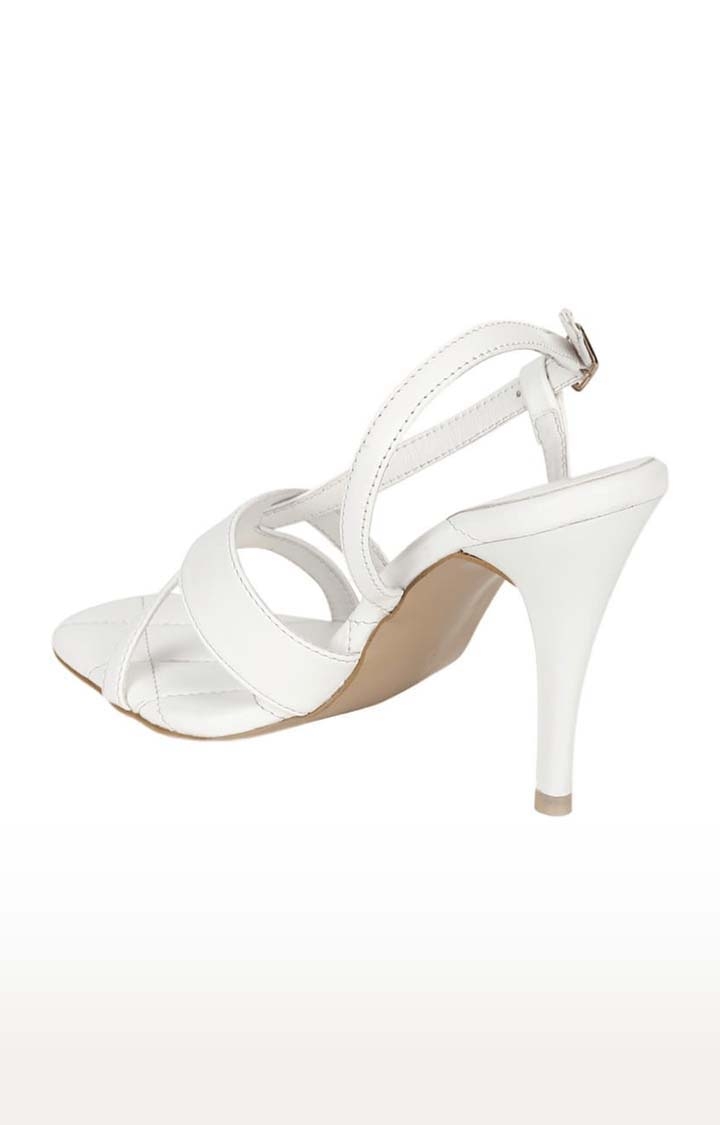 Women's White PU Quilted Buckle Stilettos