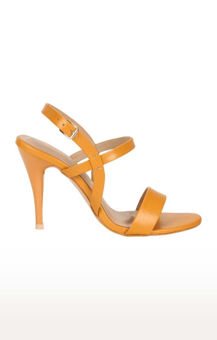Truffle Collection | Women's Yellow PU Solid Buckle Stilettos 1