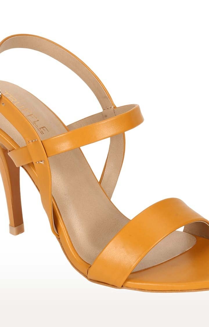 Truffle Collection | Women's Yellow PU Solid Buckle Stilettos 4