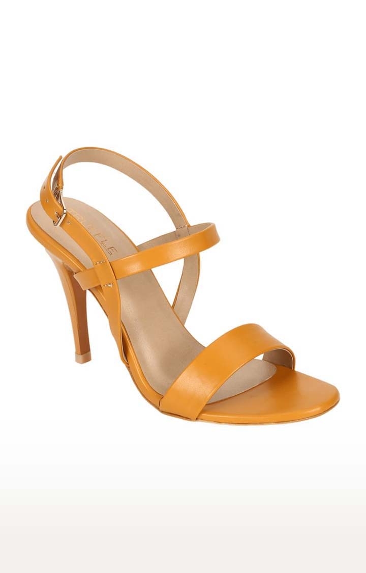 Truffle Collection | Women's Yellow PU Solid Buckle Stilettos 0