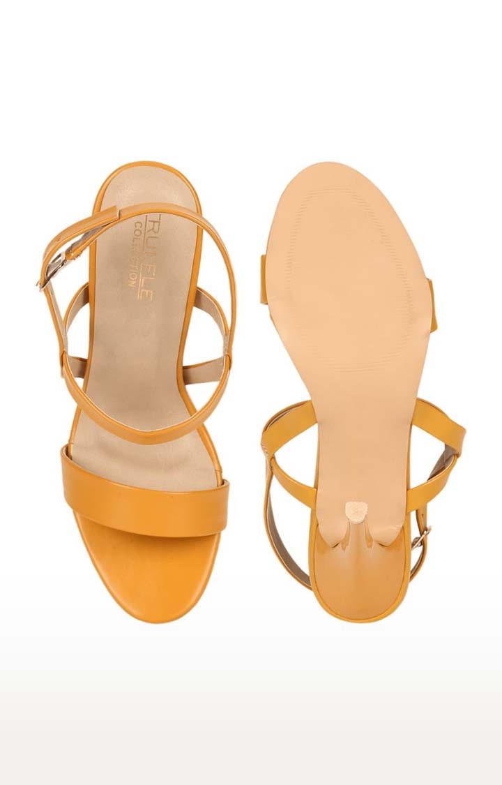 Truffle Collection | Women's Yellow PU Solid Buckle Stilettos 3