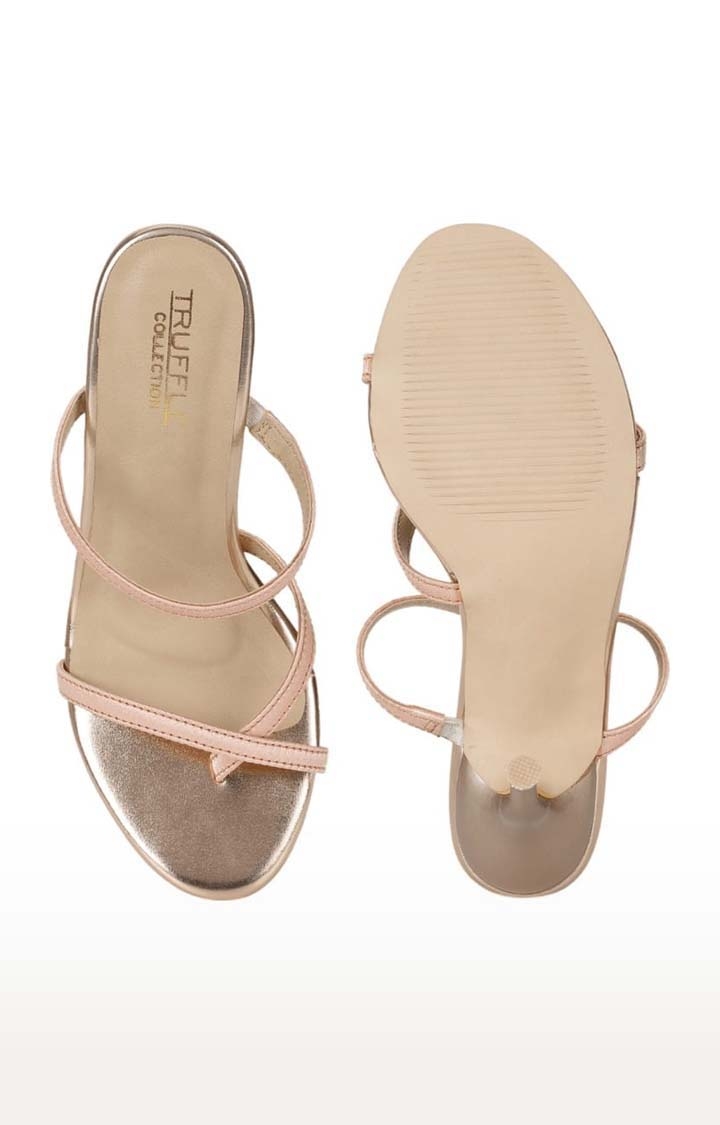 Truffle Collection | Women's Gold PU Solid Slip On Sandals 3
