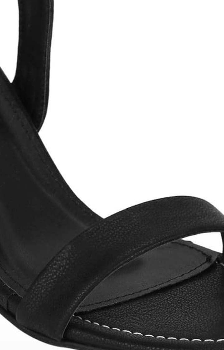 Women's Black PU Solid Buckle Block Heels