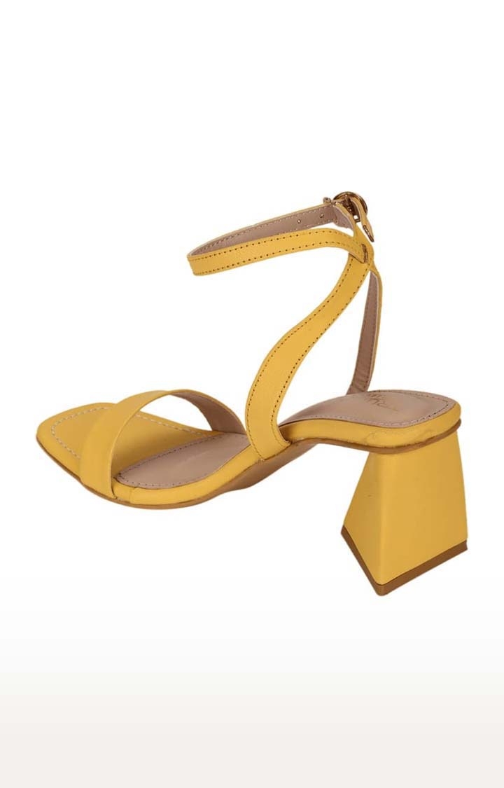 Women's Yellow PU Solid Buckle Block Heels