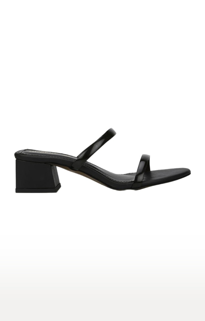 Women's Black PU Solid Slip On Block Heels