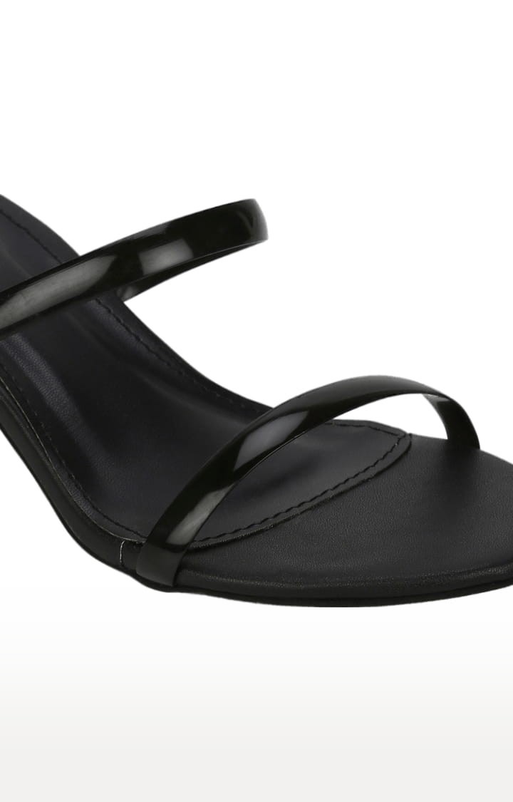 Women's Black PU Solid Slip On Block Heels