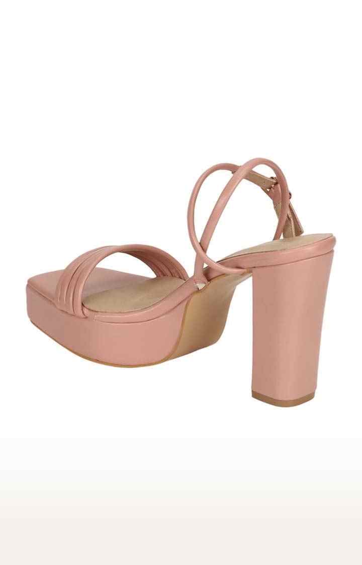 Women's Beige PU Solid Buckle Block Heels