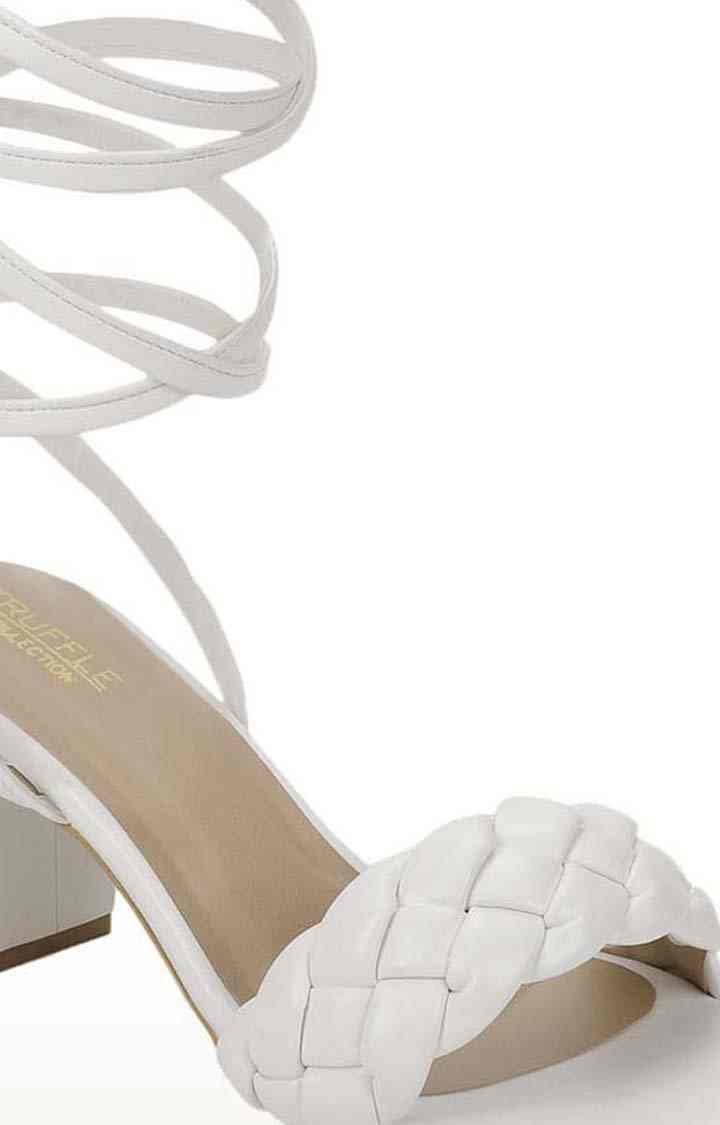 Women's White PU Solid Lace up Block Heels