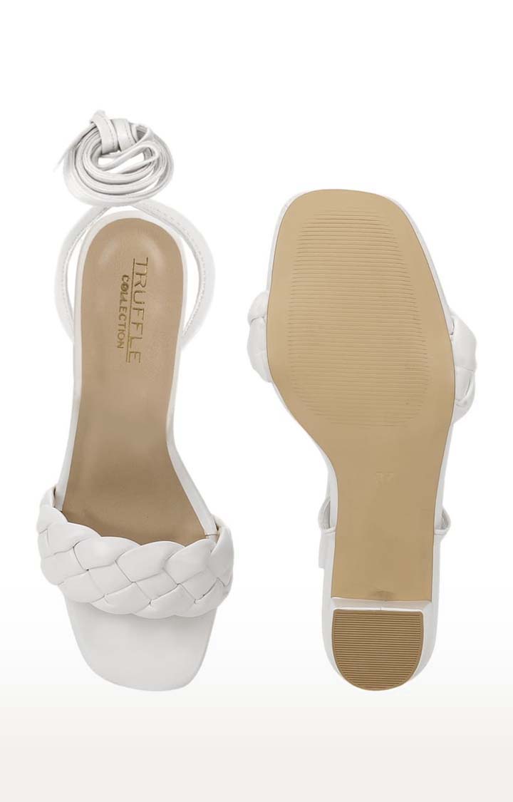 Women's White PU Solid Lace up Block Heels