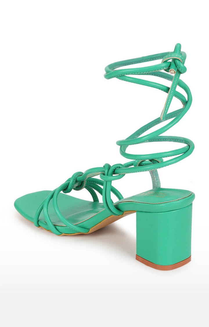Women's Green PU Lace-Up Block Heels