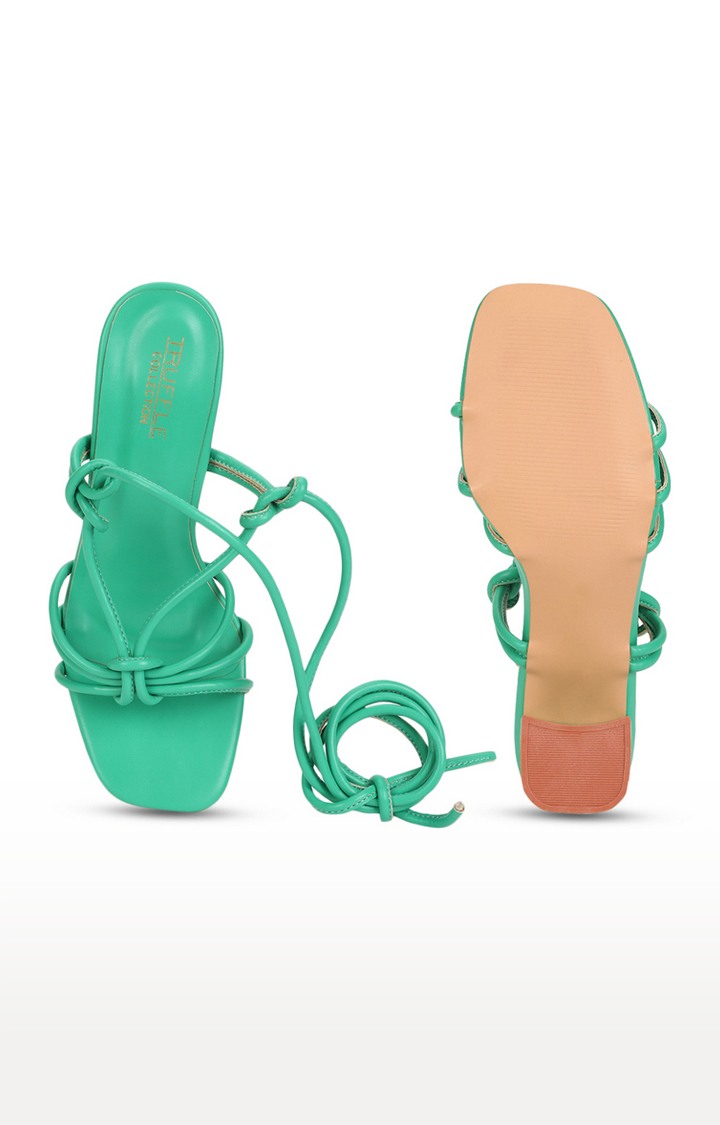 Women's Green PU Lace-Up Block Heels