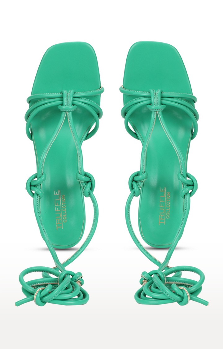Women's Green PU Lace-Up Block Heels