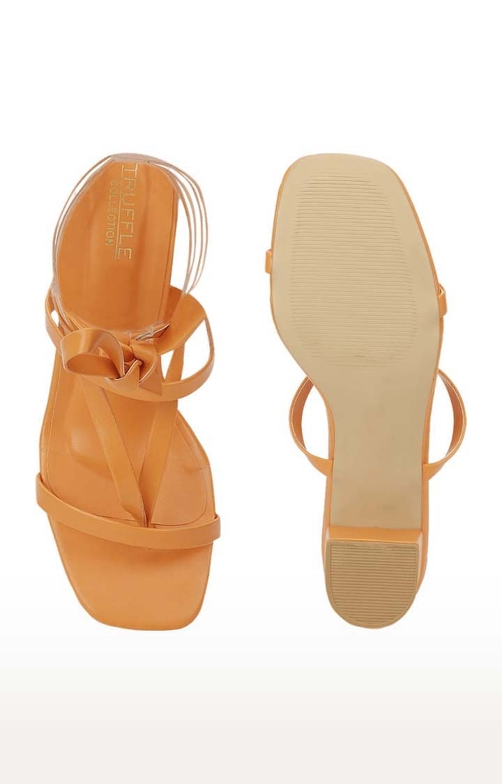 Truffle Collection | Women's Orange PU Solid Drawstring Sandals 3