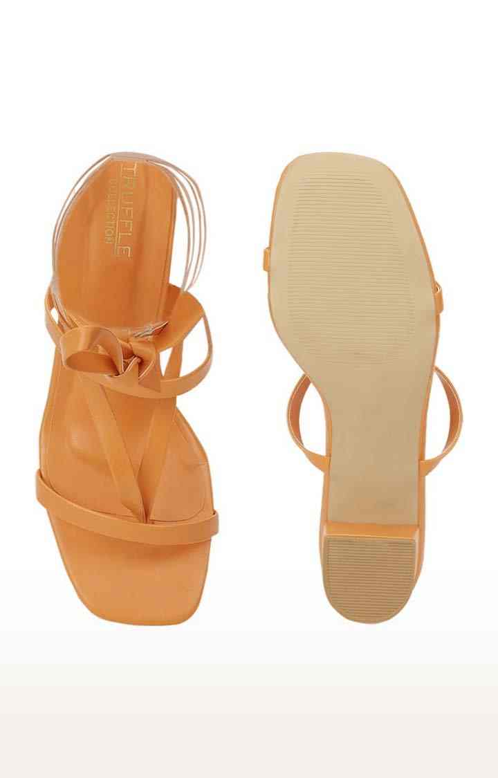 Women's Orange PU Solid Drawstring Sandals