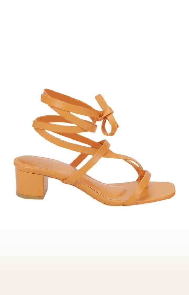 Women's Orange PU Solid Drawstring Sandals