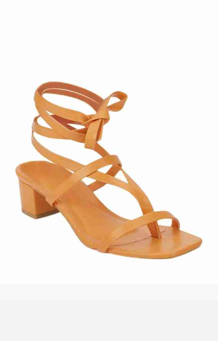 Truffle Collection | Women's Orange PU Solid Drawstring Sandals 0