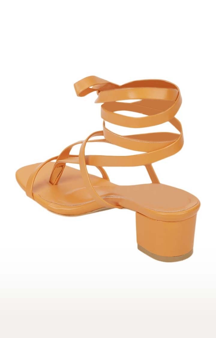 Truffle Collection | Women's Orange PU Solid Drawstring Sandals 2