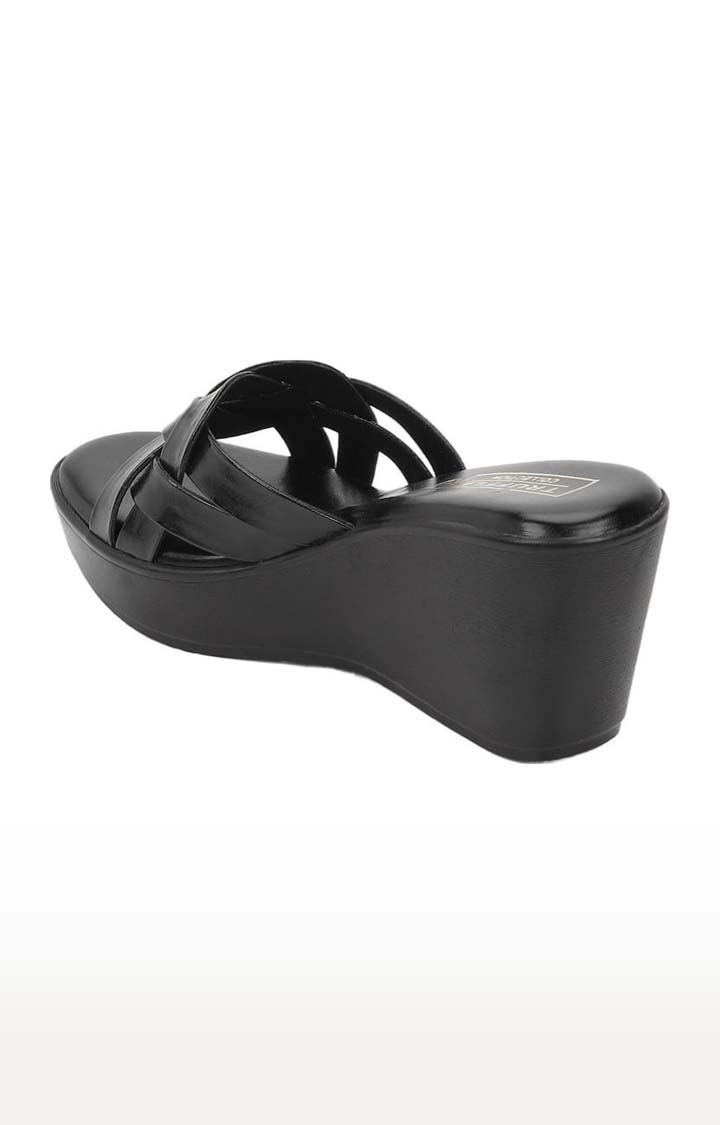 Women's Black PU Solid Slip On Wedges