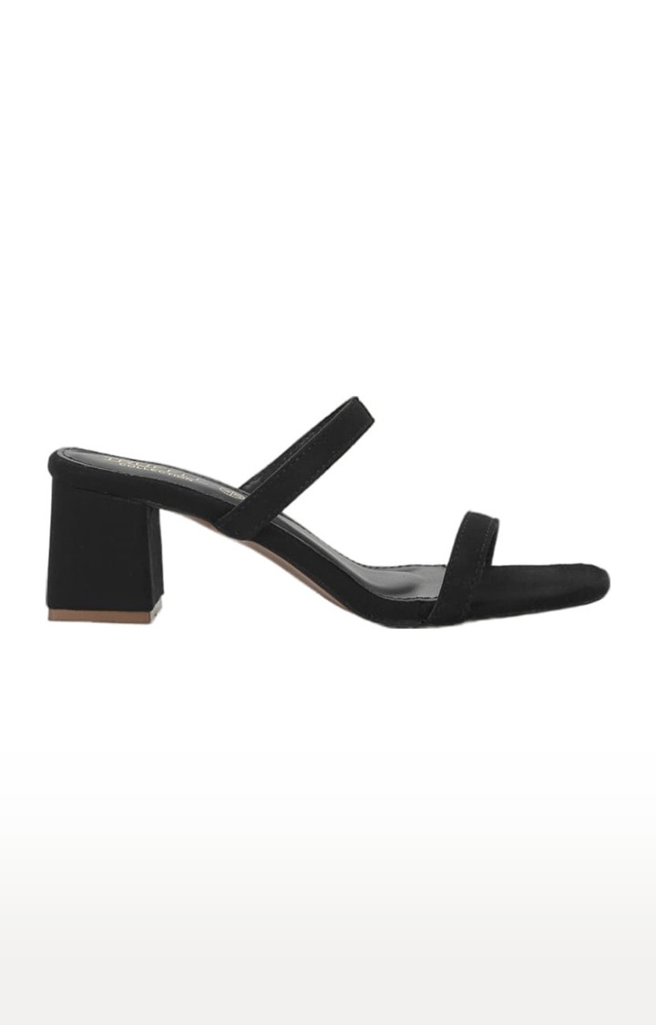 Women's Black Suede Solid Slip On Block Heels
