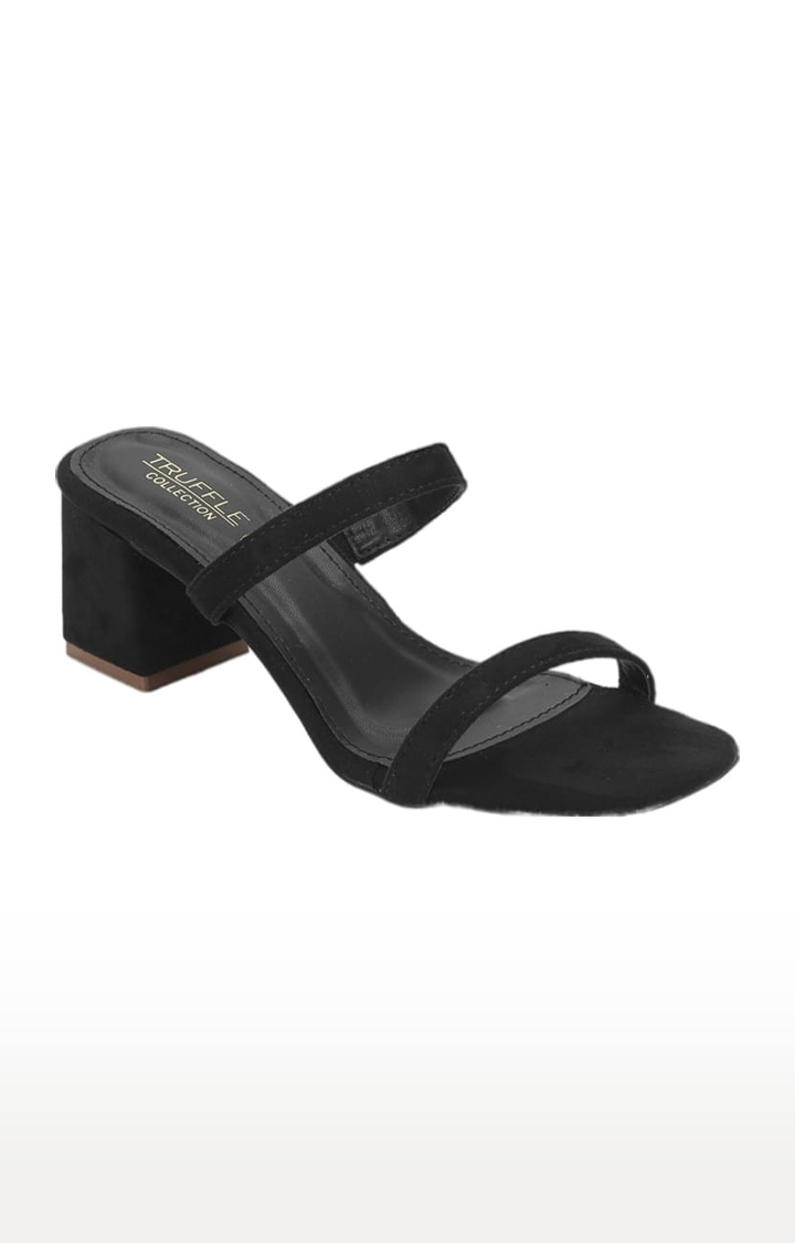 Truffle Collection | Women's Black Suede Solid Slip On Block Heels